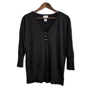 SOFT SURROUNDINGS |‎ XL black metallic thread v-neck lightweight sweater blouse